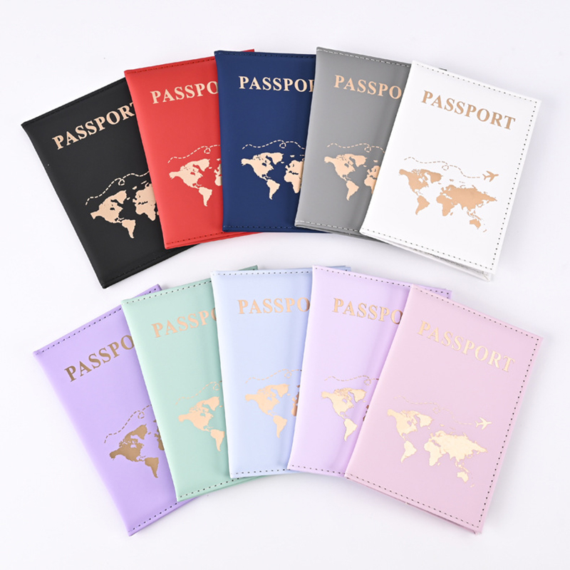 Leather Passport Cover - Fashion Passport Protective Cover World Pattern