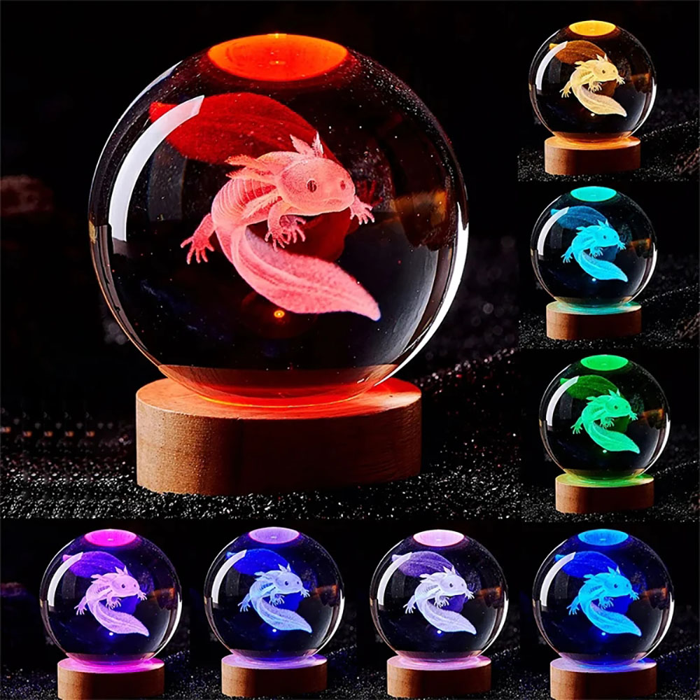 Crystal Ball Decor - 6cm Axolotl 3D Crystal Ball Laser